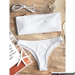 ZAFUL Women's Solid Color Padded Bandeau High Cut Thong Bikini Sets White B07CCMQPYQ